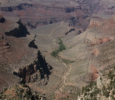 View of Bright Angel Trail and Indian Gardens from South Rim