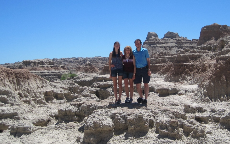 Mike Christel with wife and daughter at Badlands National Park, 2014