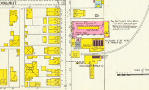 Sanborn map crop, Freeland Silk Mill, 1900