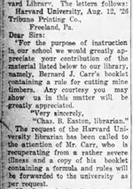 Harvard request for a copy of Carr mining booklet, 1926