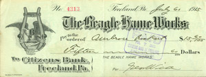 Beagle Hame Works check, 1915