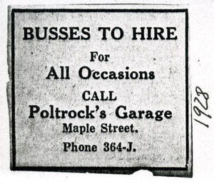 Poltrock Garage bus ad, 1928
