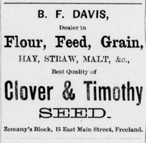 B. F. Davis feed store, 1890 ad