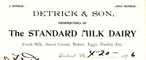 Detrick Dairy letterhead, 1896