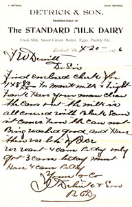 Detrick's Standard Dairy letter, 1896