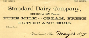 Detrick's Standard Dairy letterhead, 1895