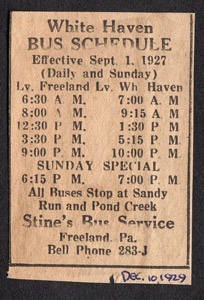 Stine bus schedule, 1929