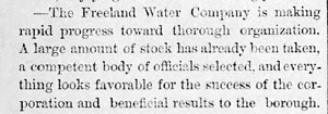 Creating the Freeland Water Co., 1879