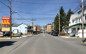 Front and Washington Streets, looking west