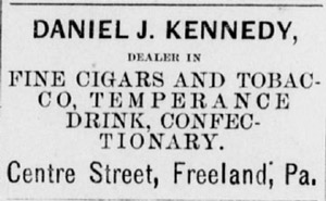 Daniel J. Kennedy, cigars and tobacco seller, 1890 ad