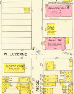 Sanborn map crop, former location of Washington Silk Mill, 1912