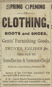 Sondheim & Summerfield Clothing, 1882 ad