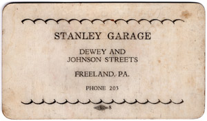 Stanley Garage ad card