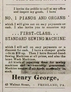 Henry George piano ad, 1894