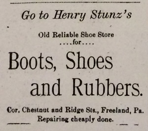 Henry Stunz, old reliable shoe store, 1894 ad