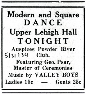 Dance at the Upper Lehigh Hall, 1934 ad