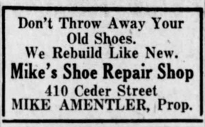 Mike's Shoe Repair Shop, 1948 ad