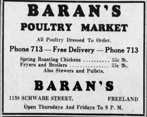 Baran's Poultry Market ad, 1948