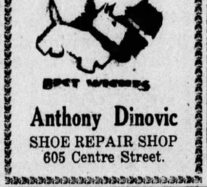Anthony Dinovic Shoe Repair Shop, 1946 ad
