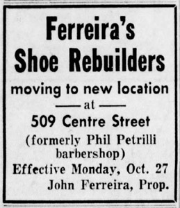 Ferreira Shoe Repair ad, 1958