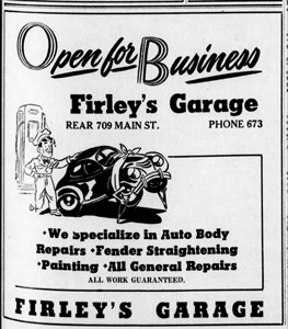 Firley's Garage open for business, 1946 ad