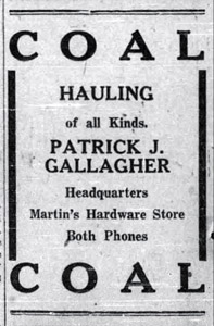 Patrick J. Gallagher, coal and hauling, 1922 ad