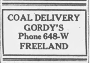 Gordy's Coal Delivery, 1947 ad