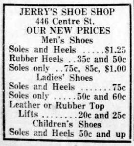Jerry's Shoe Shop, 1939 ad