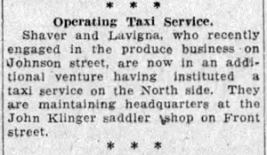 Shaver and Lavigna taxi service, 1922 notice