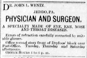 Dr. John L. Wentz, 1886 ad
