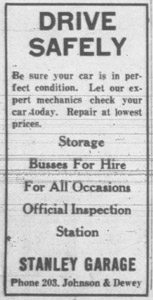 Stanley Garage, 1939 ad