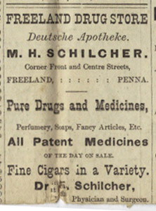 Schilcher drug store, cigars for sale, 1882 ad