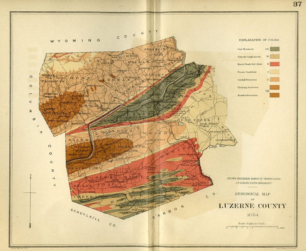 1884 geological map of Luzerne County