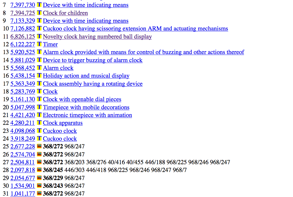 Screen Shot of Further USPTO Search Results for Cuckoo Clock Query