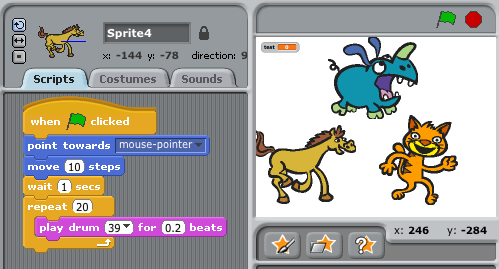 Screenshot of Scratch programming environment