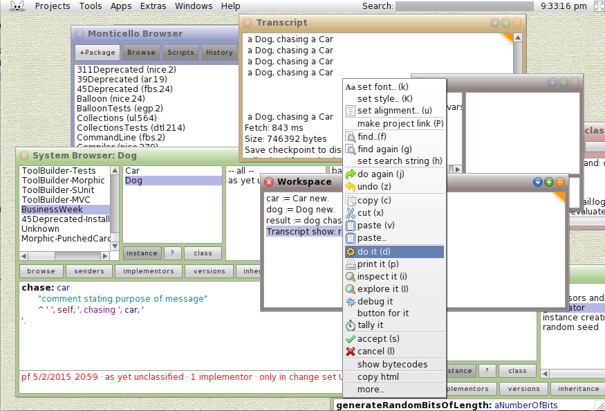 Screenshot of the Smalltalk programming environment