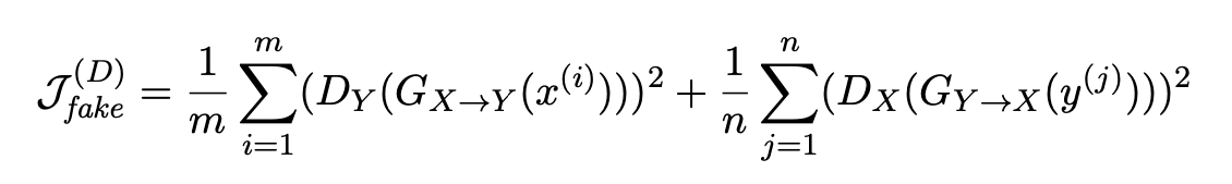 CycleGAN Discriminator Loss Equation for Fake Images