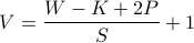      V = frac{W - K + 2P}{S} + 1 