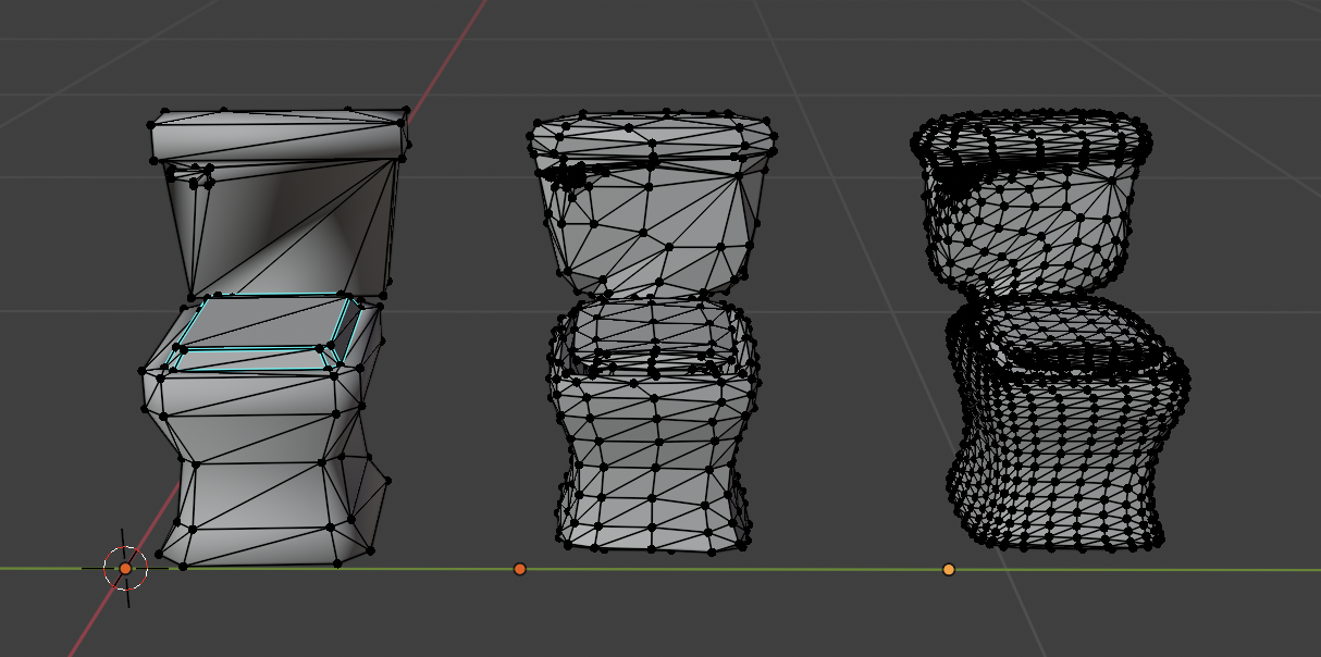 Figure 4: Visualization of the geometry changes over 2 iterations in Blender.