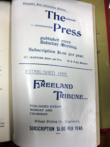 Freeland newspaper publisher ads, 1896