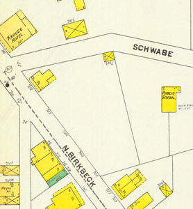 Krouse Hotel and nearby mattress factory, 1905 Sanborn map