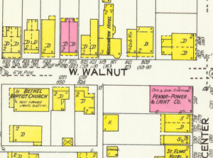 Washington Hotel on 1923 Sanborn map