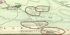 4 Buck Mountain areas on Foster township map, 1873