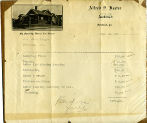 Alfred Kester, architect and builder, 1927 bill