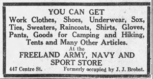 Army Navy Store ad, 1925