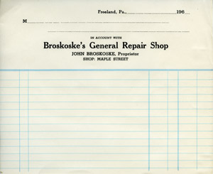 John Broskoske Repair Shop invoice form