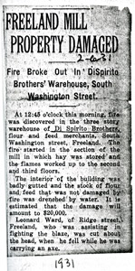 DeSpirito feed store fire, 1931