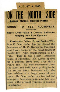 H. C. Koons store sold, 1905