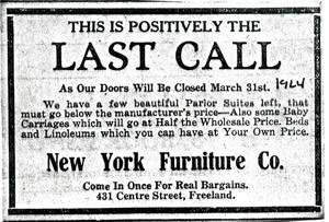 New York Furniture Store closing, 1924