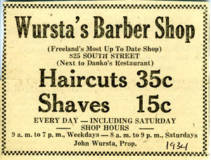 Wursta Barbershop ad, 1934